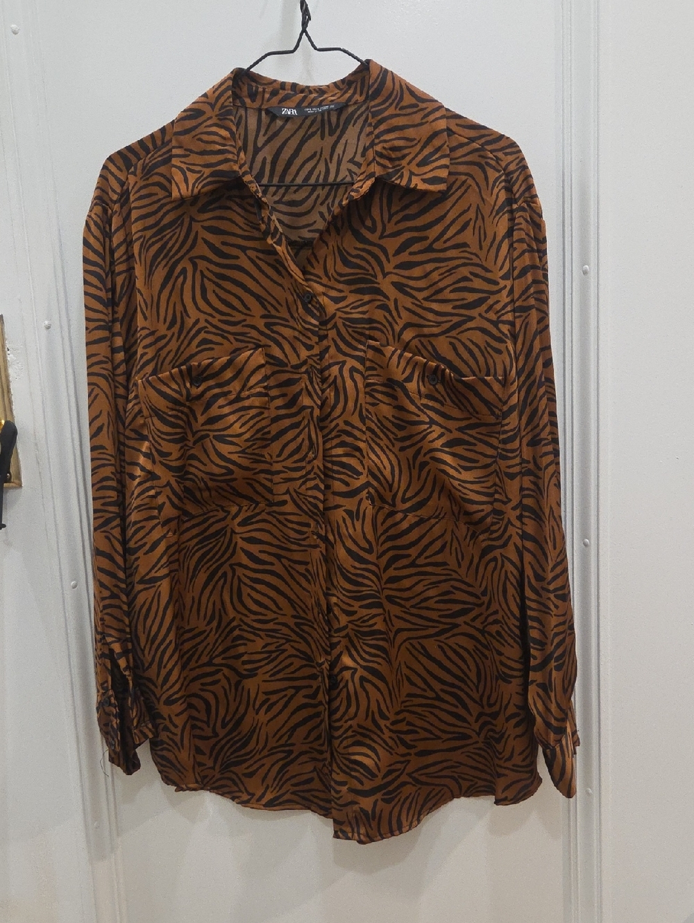 Zara Brown and Black Zebra-Print Casual Button-Down Shirt